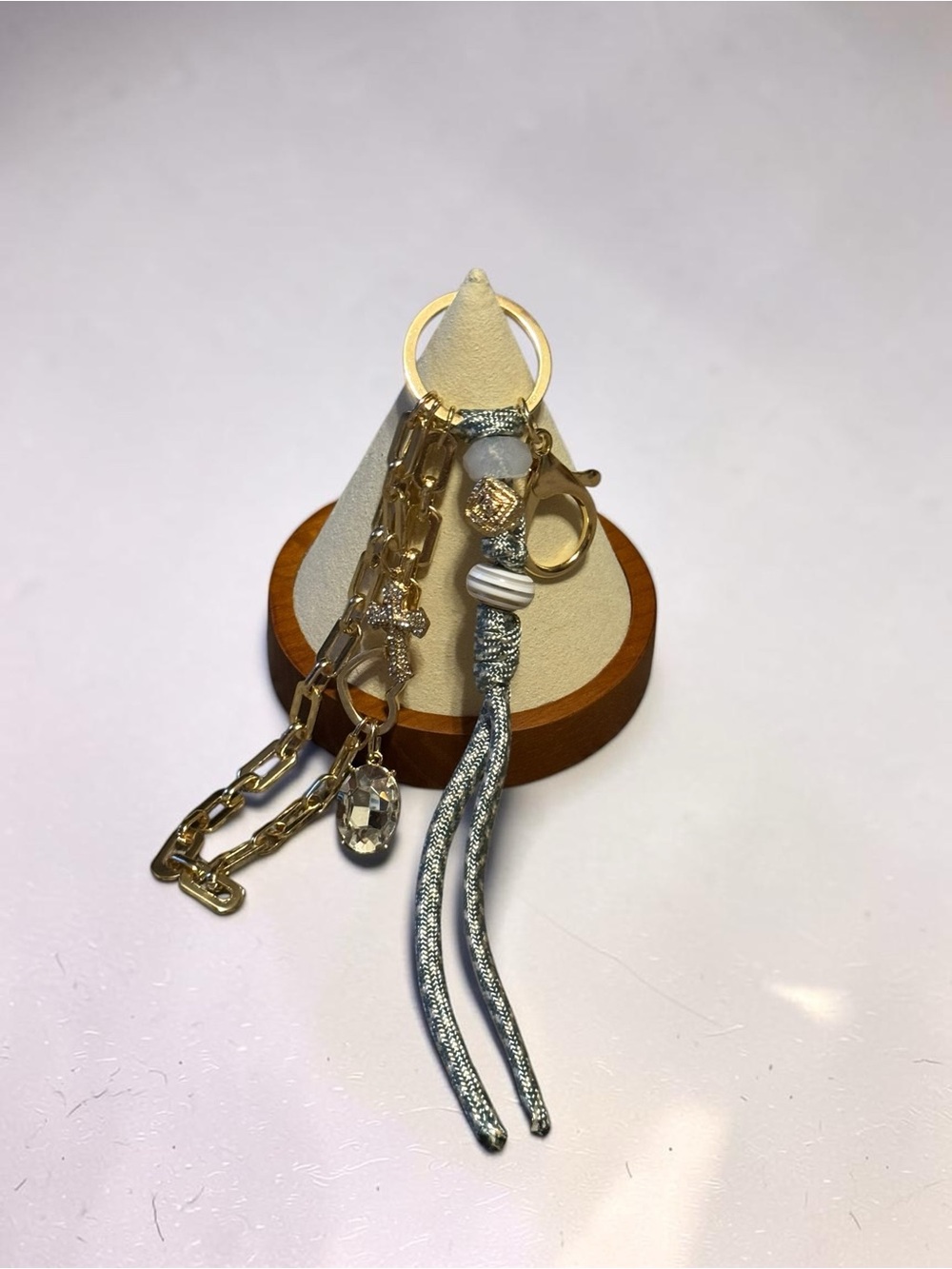 Gold and Silver Chain Tassel Keyring with Crystal Charms NIP